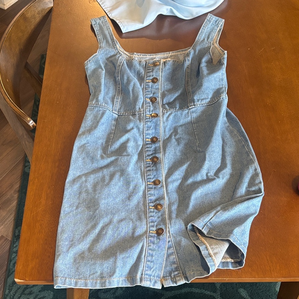 Sage Denim Button-Front Mini Dress in Light Blue